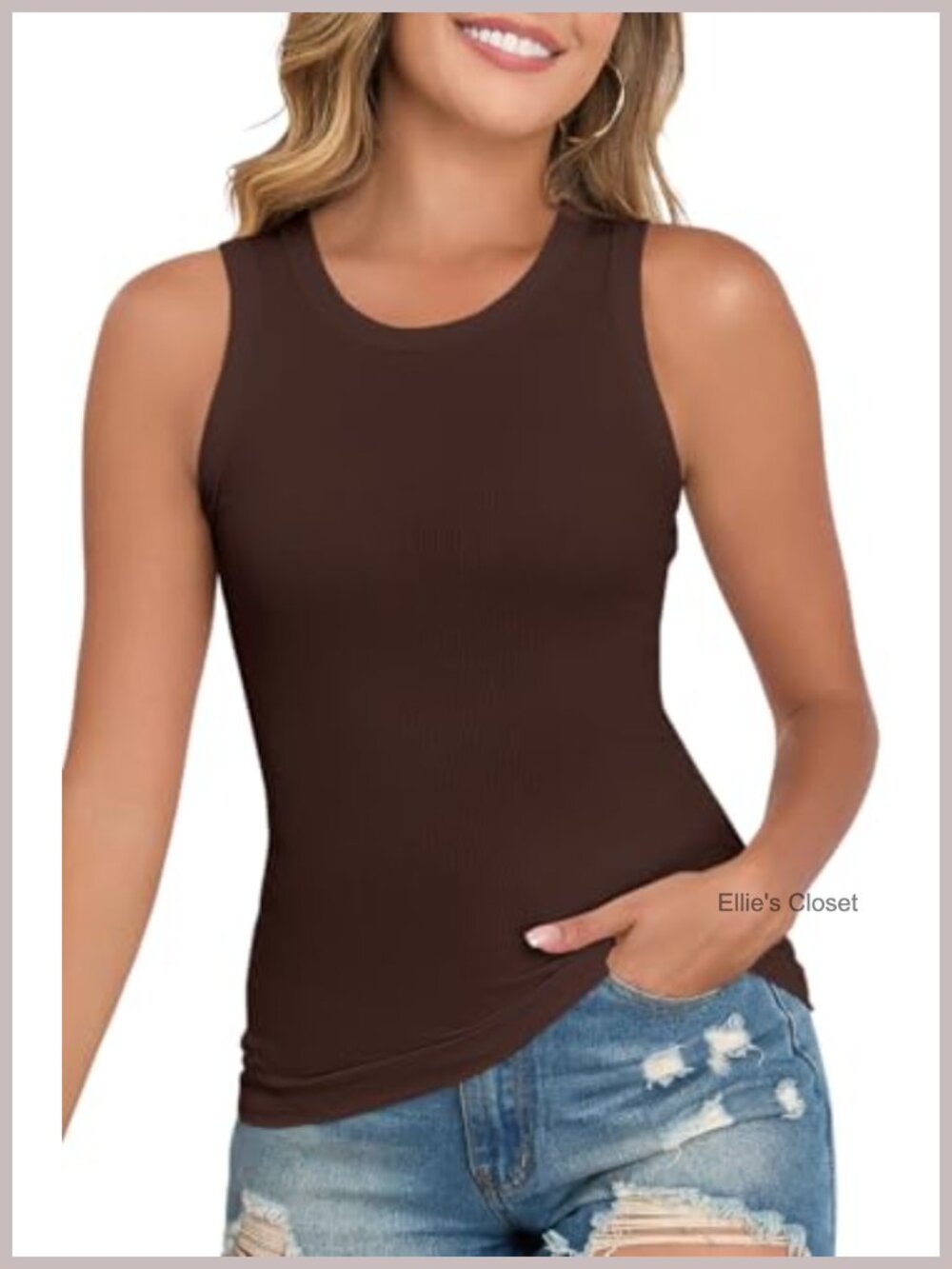 Women's Sleeveless Ribbed Tank Top Crew Neck Solid